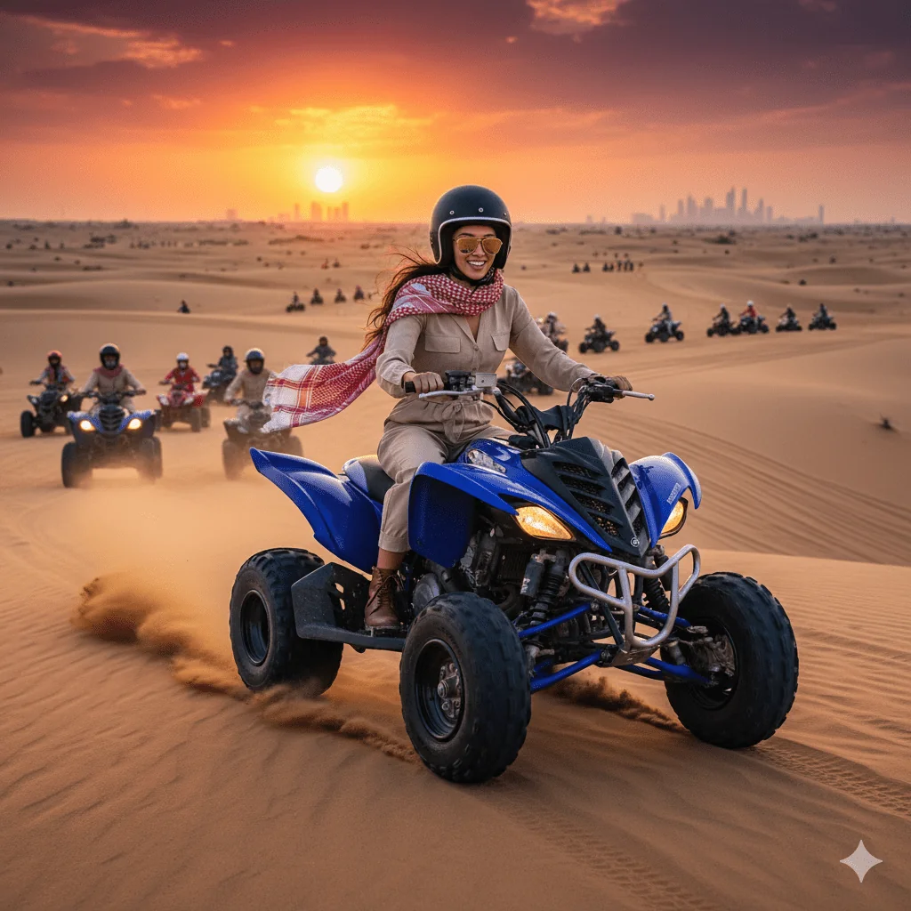 Quad bike parked on soft desert sand at a Dubai adventure spot.