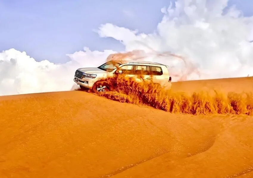 Wide view of desert dunes with varying heights and sand patterns