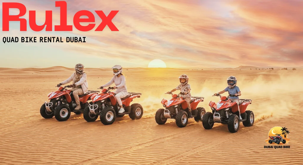 Close up of quad biking safety gear including white helmet, clear goggles, black gloves and beige shemagh arranged on Dubai desert sand
