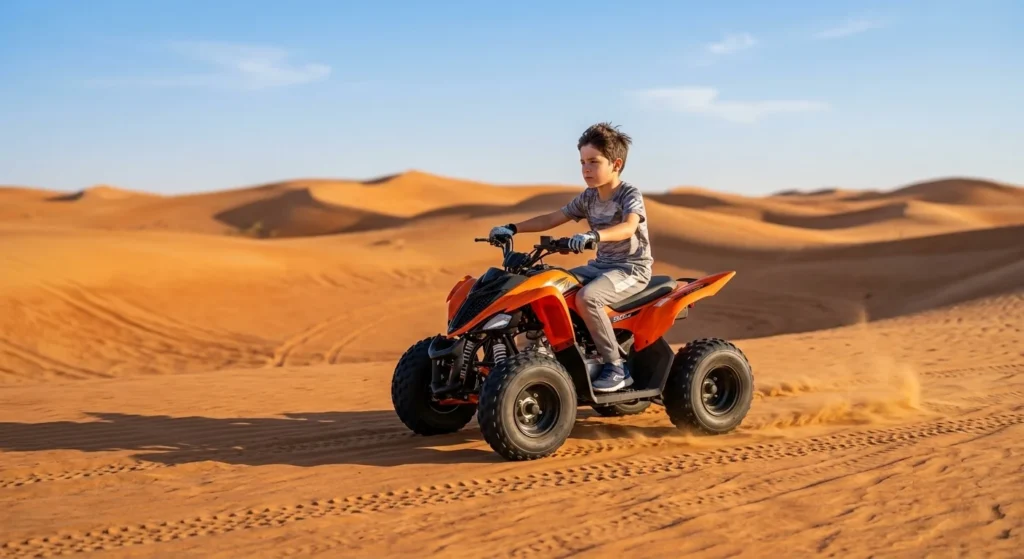 Comparison of 70cc and 90cc kids quad bikes used for safe desert riding adventures in Dubai with beginner-friendly automatic transmission.