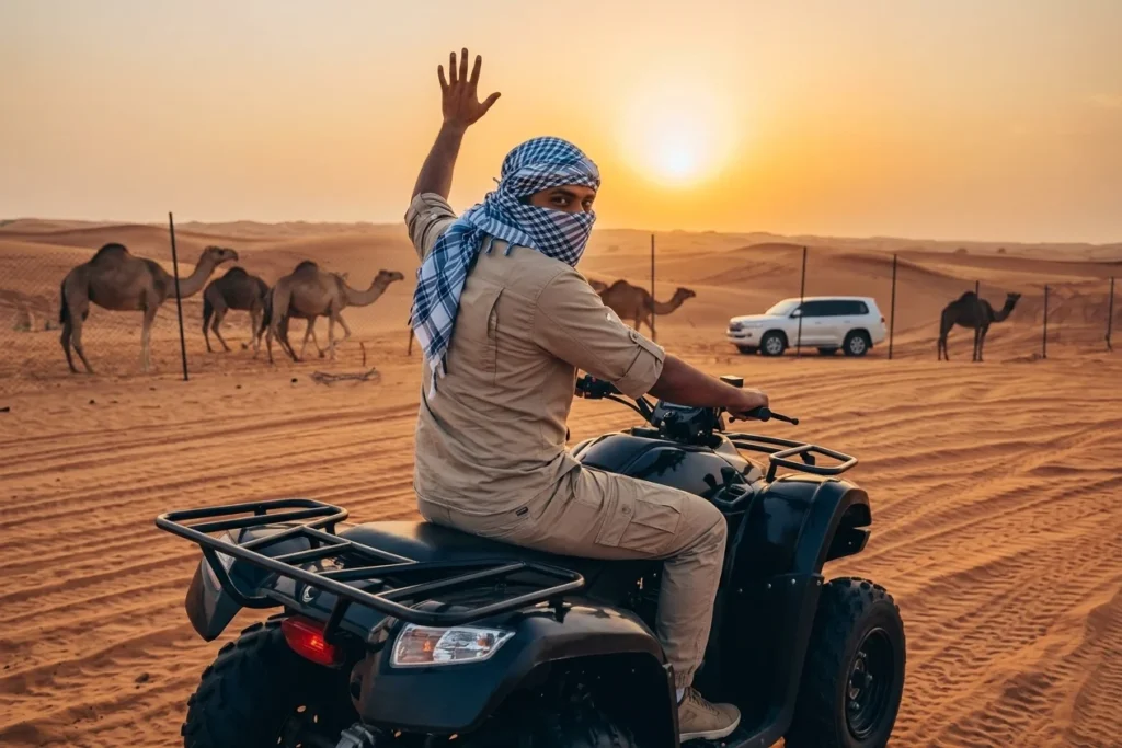 Quad biking Dubai ATV adventure across desert dunes