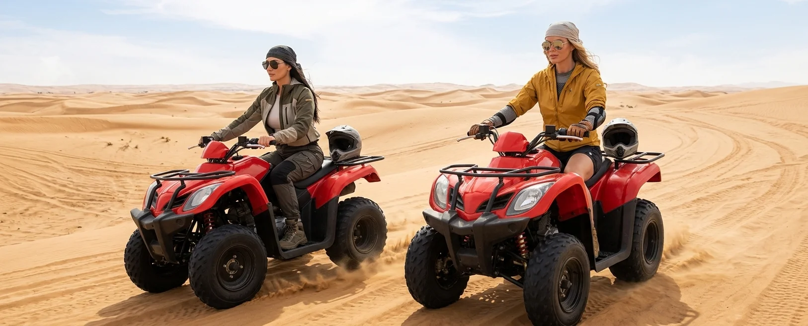 Quad biking in the Dubai desert during the best time for an ATV ride